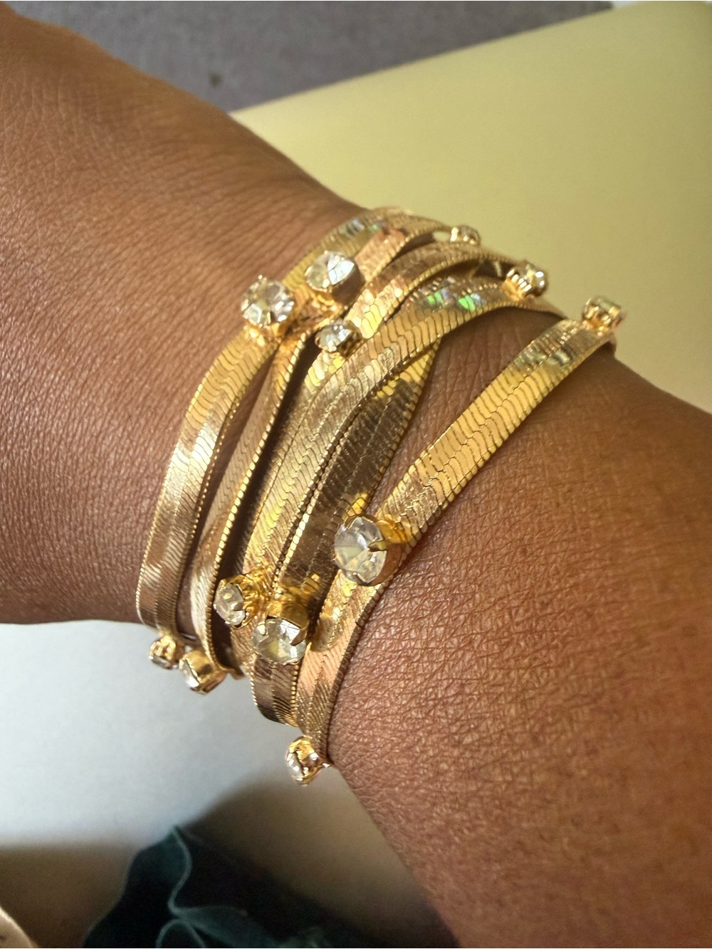 Gold Crystal Accent Multi-Row Women's Bracelet
